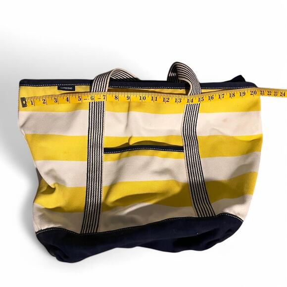 Lands’ End yellow and white striped thick canvas tote bag with navy blue trim - Picture 8 of 8